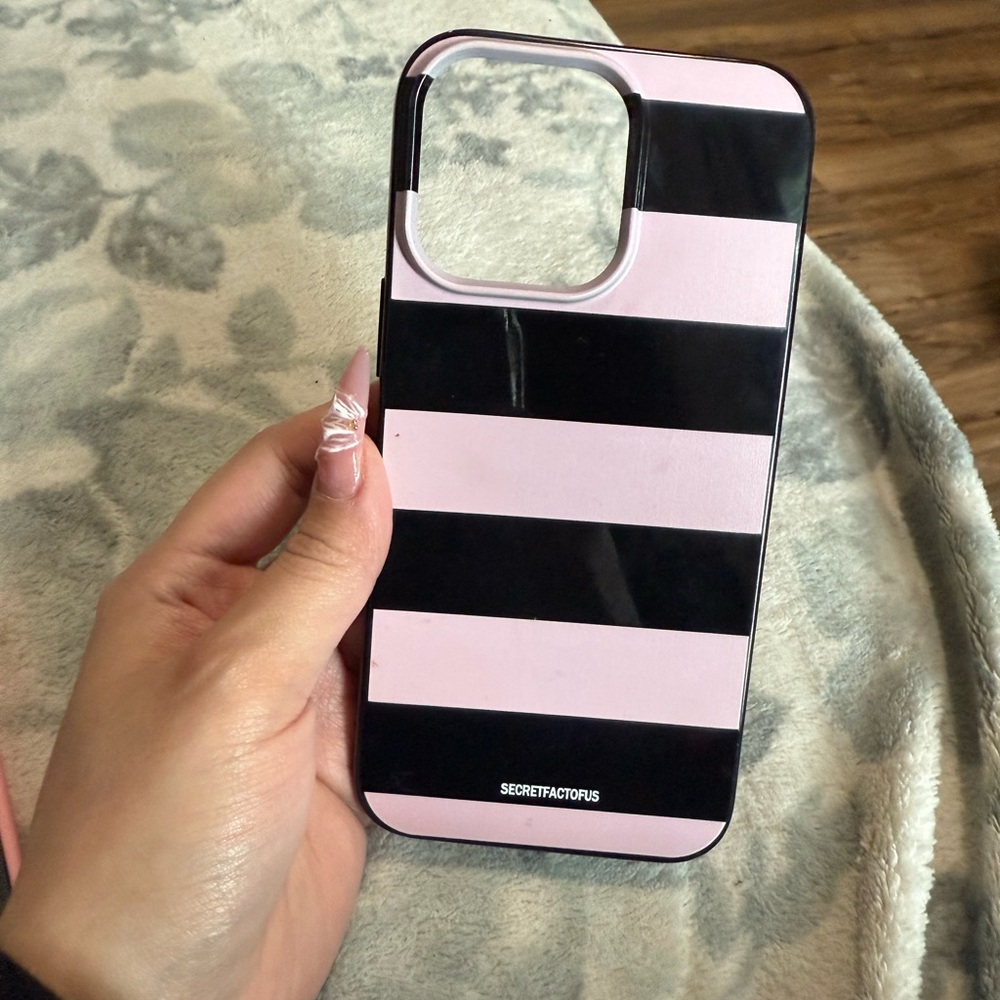 SHEIN Black and Pink Striped iPhone Case